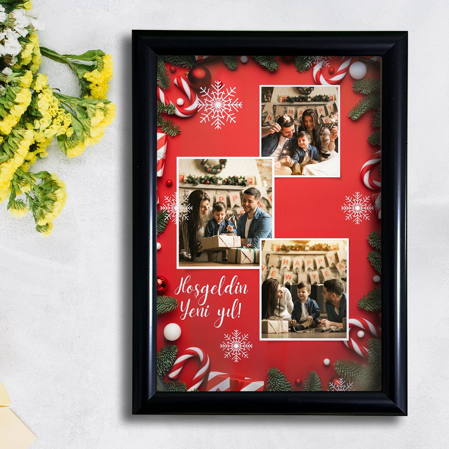 '' Hoşgeldin Yeni Yıl '' Tasarımlı Fotoğraf Baskı 50 x 70 cm - Siyah Çerçeve