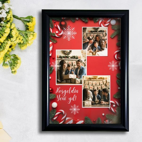 '' Hoşgeldin Yeni Yıl '' Tasarımlı Fotoğraf Baskı 50 x 70 cm - Siyah Çerçeve