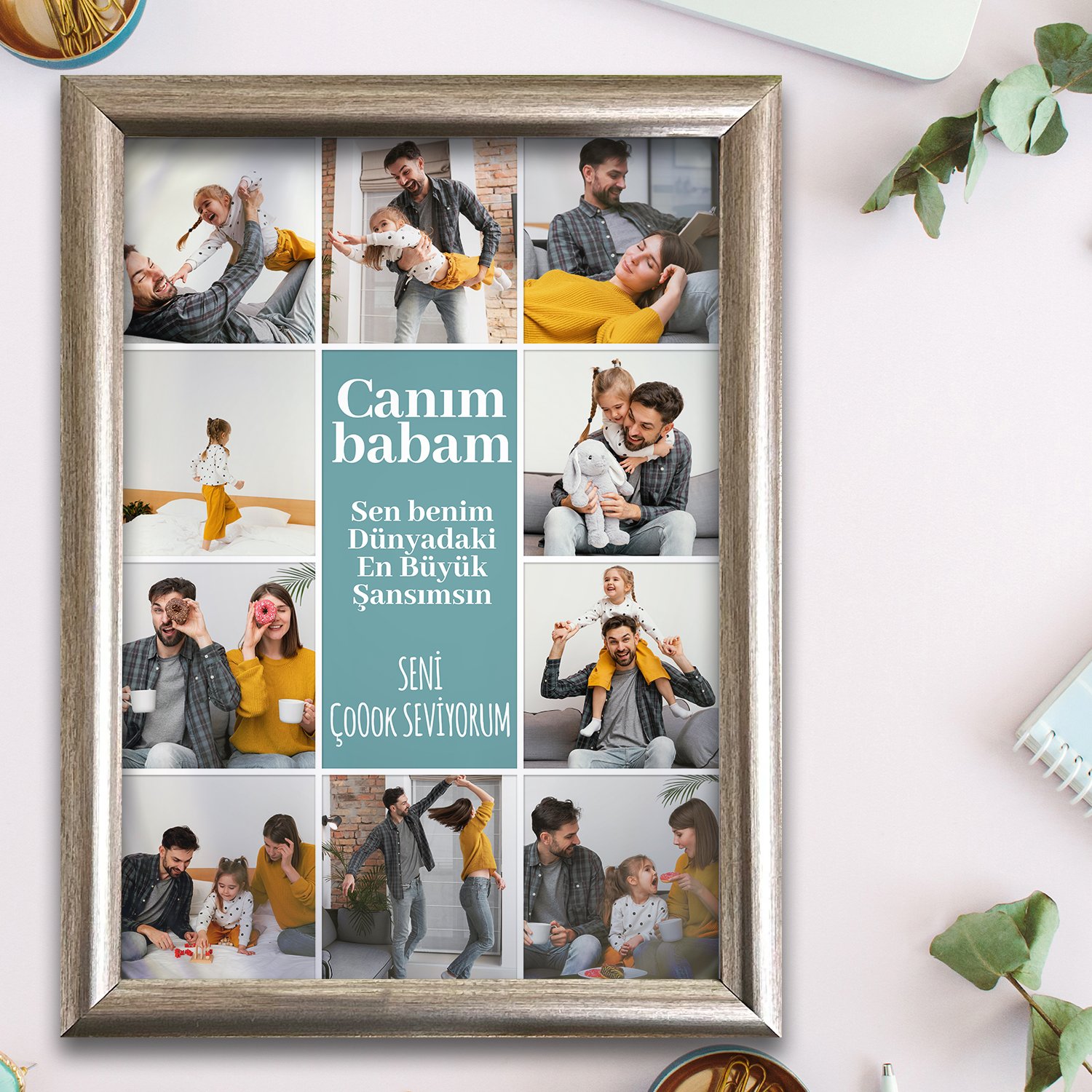 '' Canım Babam '' Tasarımlı Fotoğraf Baskı 50 x 70 cm - Gold Çerçeve